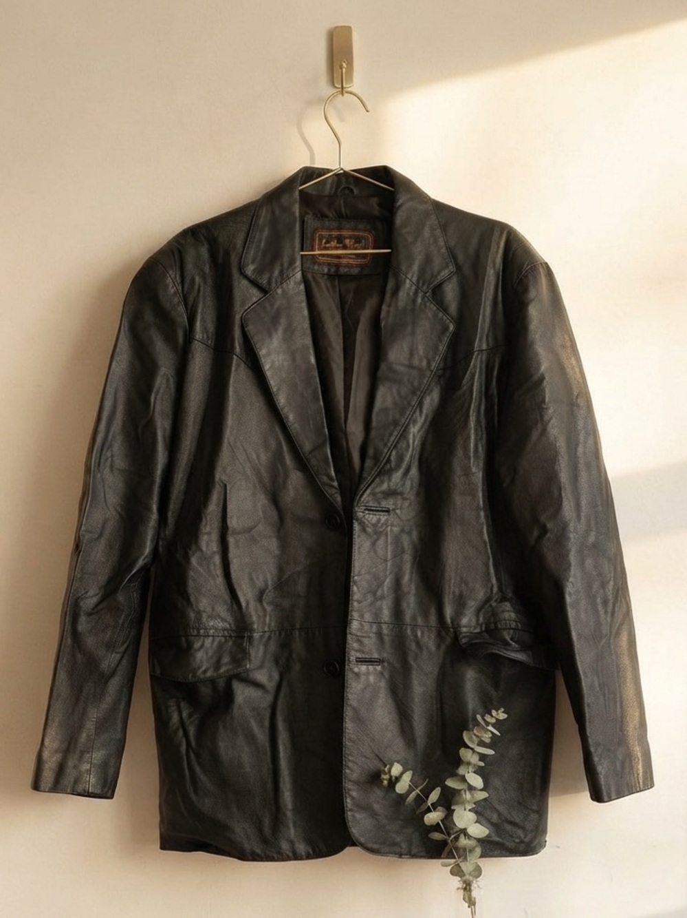 Y2K Black Leather Women's Blazer Jacket - Tailored Two-Button Style
